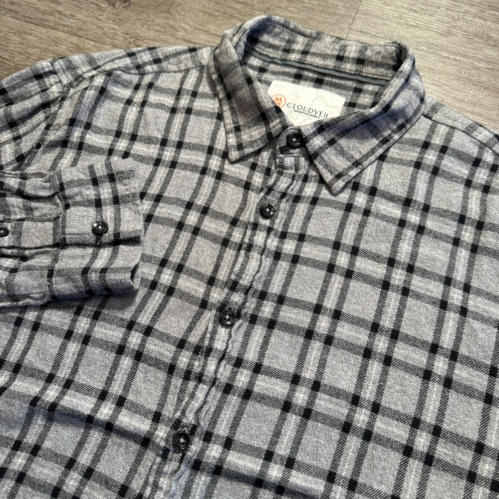 Cloudveil Shirt Adult XL Gray Plaid‎ Button Up 100% Cotton Casual Outdoor Camp